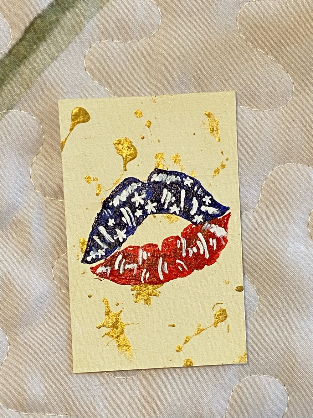 Stars, Stripes, & Sass- Patriotic Lips, ACEO Art Print in Red,White,Blue & Gold